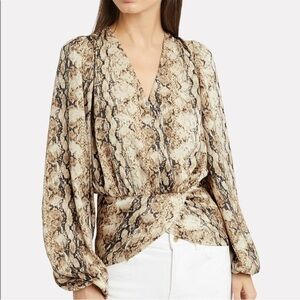 Ronny Kobo Reptile Snake Mob Wife Surplice Peplum Long Sleeve Blouse Size XS